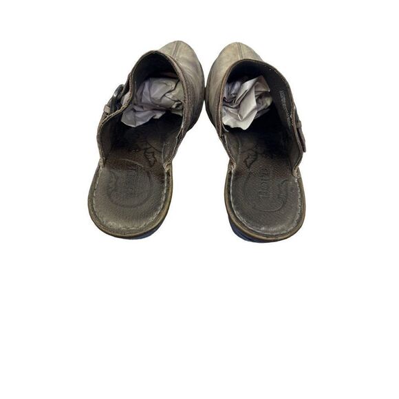 BORN Brown / Gray Leather Slip On Clog Women's Size 10 Shoe Mule Buckle Strap - Picture 9 of 16